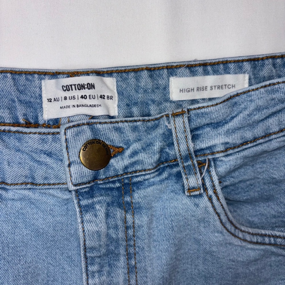 Cotton On High Rise Stretch Denim Shorts Women's US 8‎ Blue Cuffed